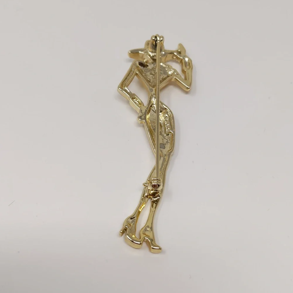 AJC Vintage Lady in Hat Gold Tone Brooch Pin Signed Shiny Brushed Tone